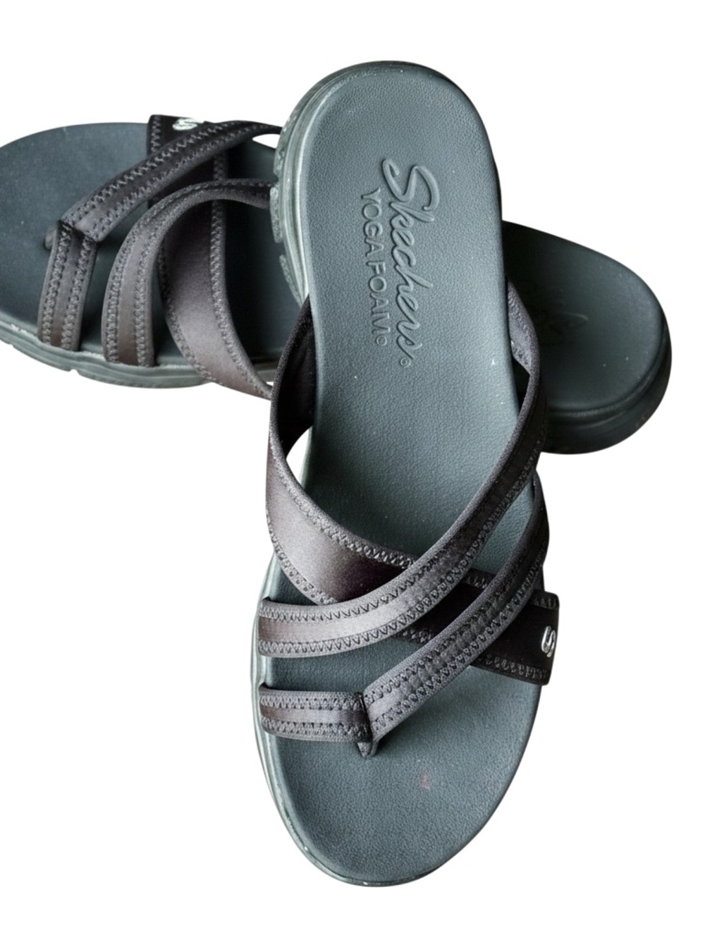 Skechers Black Multi‑Strap Yoga Foam Slide Sandals Size 9